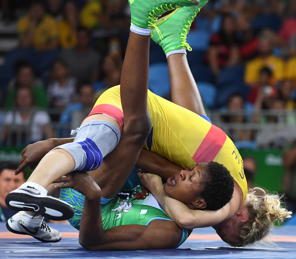 Odunayo Adekuoroye lost Women's freestyle 53 kg on 'Victory by fall' to Sweden's Sofia Mattsson. Credit: AP