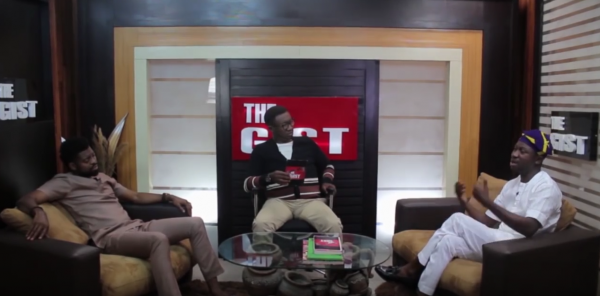 Basketmouth, Emma Ugolee and Ayeni Adekunle on set of 'The Gist'.