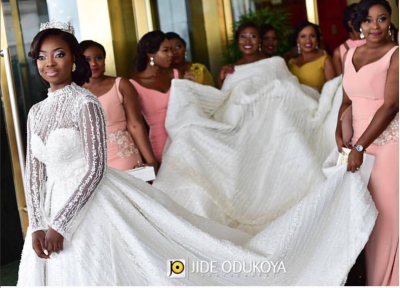 The happy bride and her bridesmaids