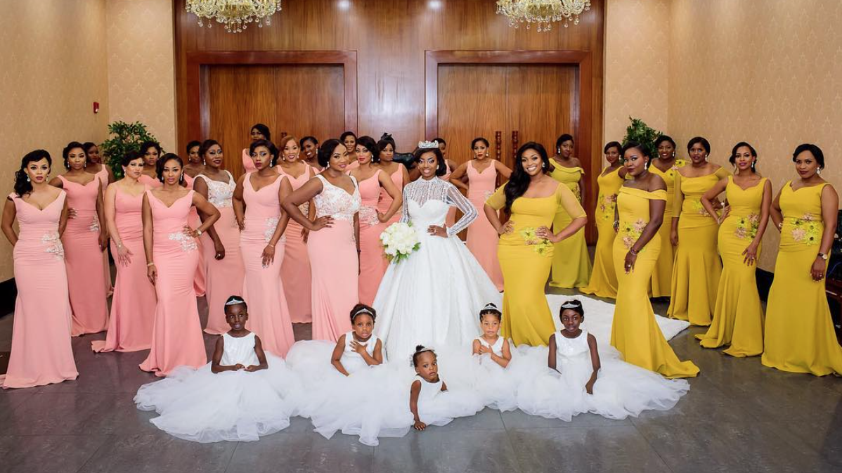 The bride pictured with her train