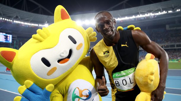 Usain Bolt after winning the 100m at the Rio Olympics