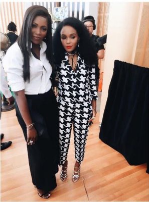Tiwa Savage poses with host, Janelle Monae