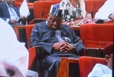 Here is distinguished Senator Barnabas Gemade dozing off.