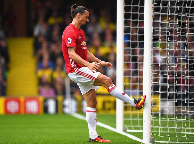 An unhappy Ibrahimovic during their lost to Watford. Credit: Getty Images