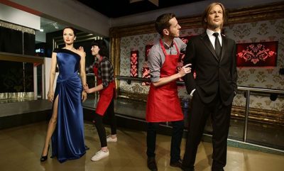The wax figures of Brad Pitt and Angelina Jolie being separated. Photo:Madame Tussauds
