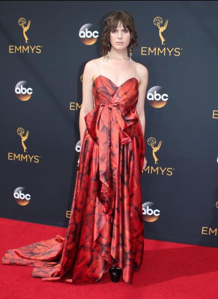 Actress Hari Nef wore this love dress that had baby-faces splattered all over it