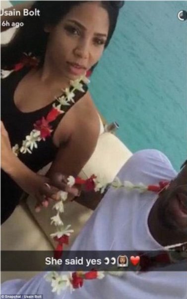 Bolt and Kasi are engaged. Credit: Snapchat