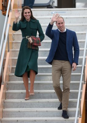 The duke and duchess wave to the crowd as they arrived Whitehorse