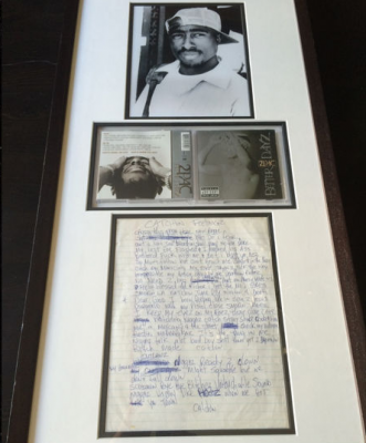 The framed Tupac handwritten piece. Photo:momentintime