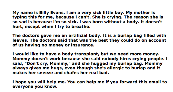 A typically ridiculous chain email message