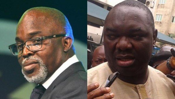 Amaju Pinnick's (l) leadership of the NFF was threatened by Chris Giwa (r)