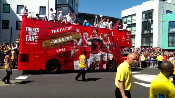 Arsenal's bus from the 2014 FA Cup trophy parade is a modest vehicle