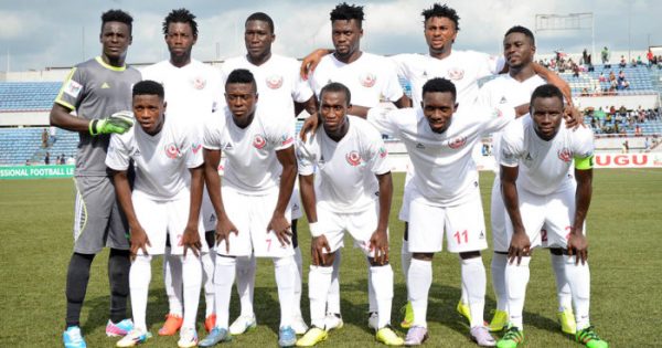 Rangers team line up against during the 2016 Nigeria Professional Football League match between Rangers v 3SC at Nnamdi Azikwe Stadium on May 8th, 2016 in Enugu. Photo: Kabiru Abubakar/Backpagepix