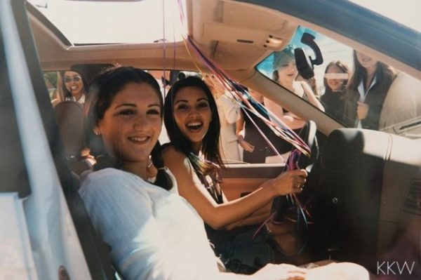 Kim and her childhood pal, Allison Statter inside the new car