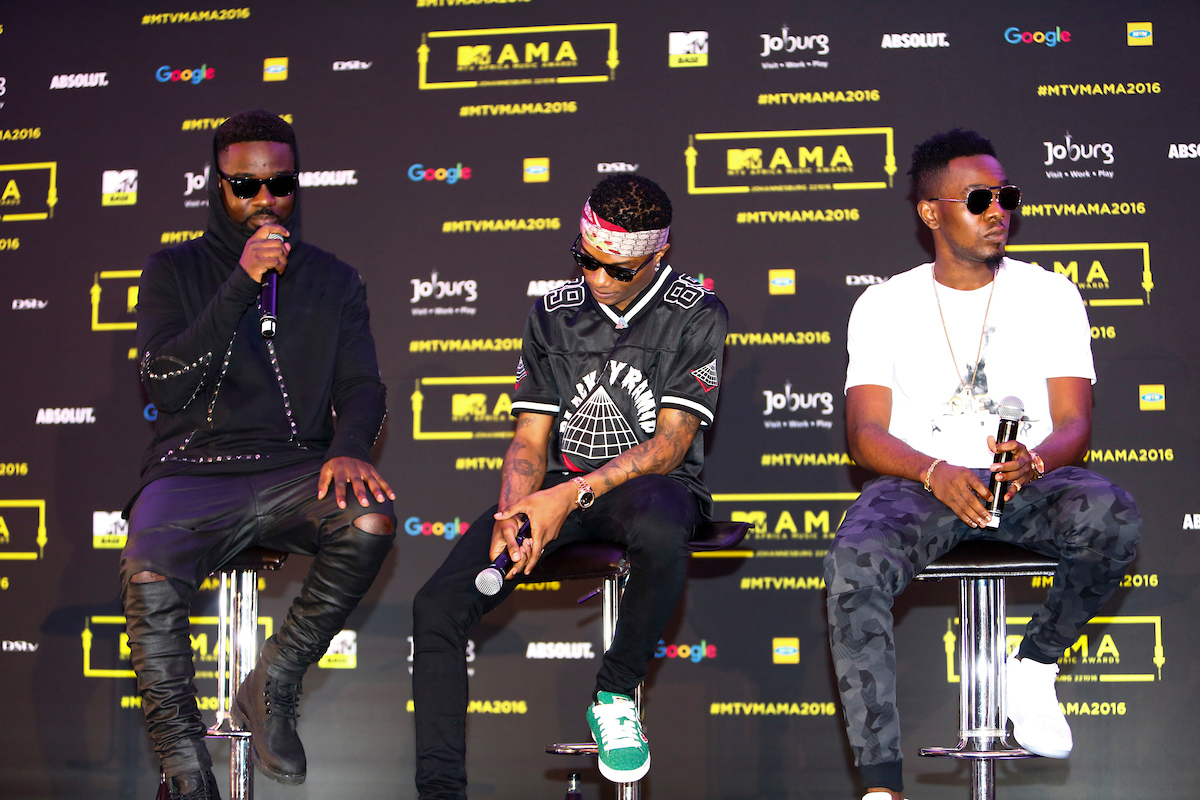 Sarkodie, Wizkid and Patoranking at the MAMAs press conference.