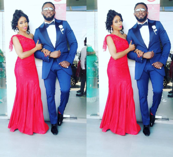 best man, Uti nwachukwu and maid of honor, Pedita Agu strike a pose together