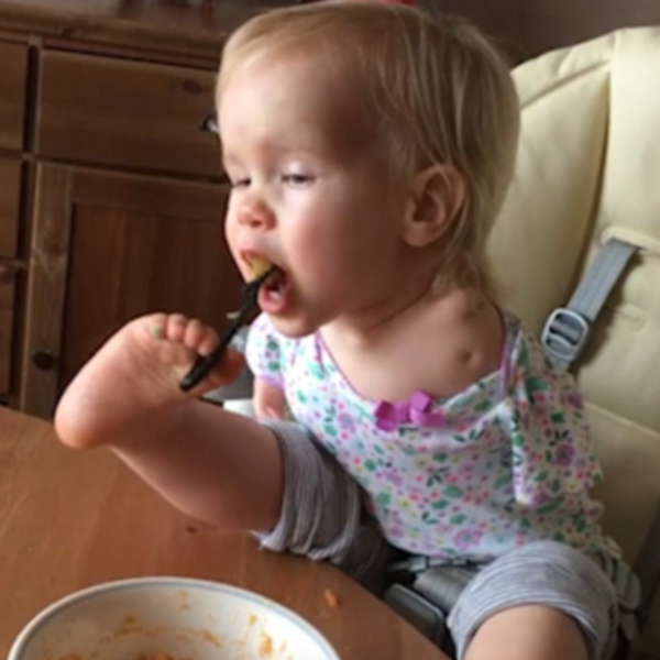 The moment she finally gets the food in her mouth