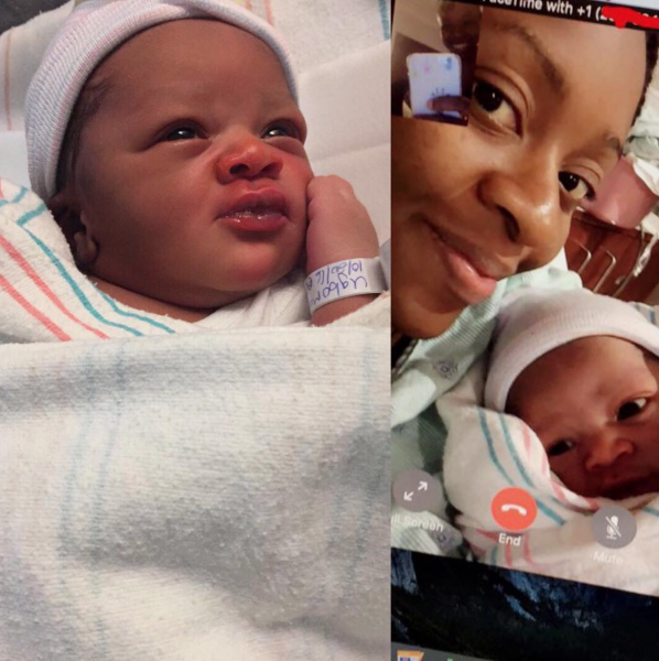 The proud mama shows off her bundle of joy