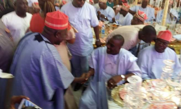K1 and Sefiu Alao exchanging pleasantries at a wedding in Abeokuta
