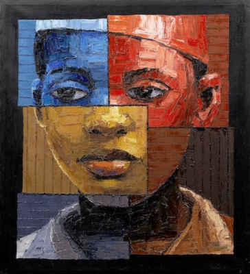 Oil on Canvas art work by Rom Isichei. A selection of his work will be at #ArtXLagos courtesy of The Bloom Art Gallery