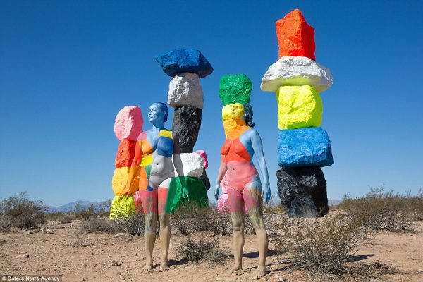 The colorful rocks at Seven Magic Mountains in Las Vegas