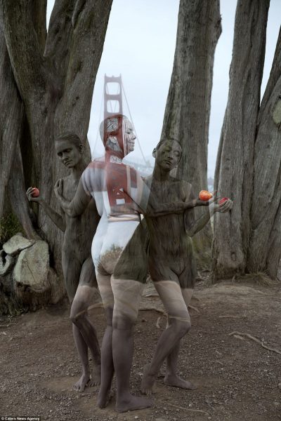 Models pose in soils near the Golden Gate bridge in California
