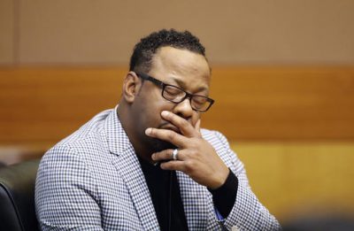 Bobby Brown, the father of Bobbi Kristina Brown, sits in court during a wrongful death case against his daughter's partner, Nick Gordon, in Atlanta, Thursday, Nov. 17, 2016. Bobbi Kristina was found face-down and unresponsive in a bathtub in her suburban Atlanta townhome in January 2015. (AP Photo/David Goldman, Pool)