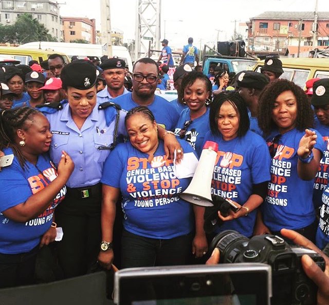 Lagos PRO, Dolapo Badmus with some Nigerian celebrities during a walk against Gender-based violence (GBV) in Lagos. Credit: Various