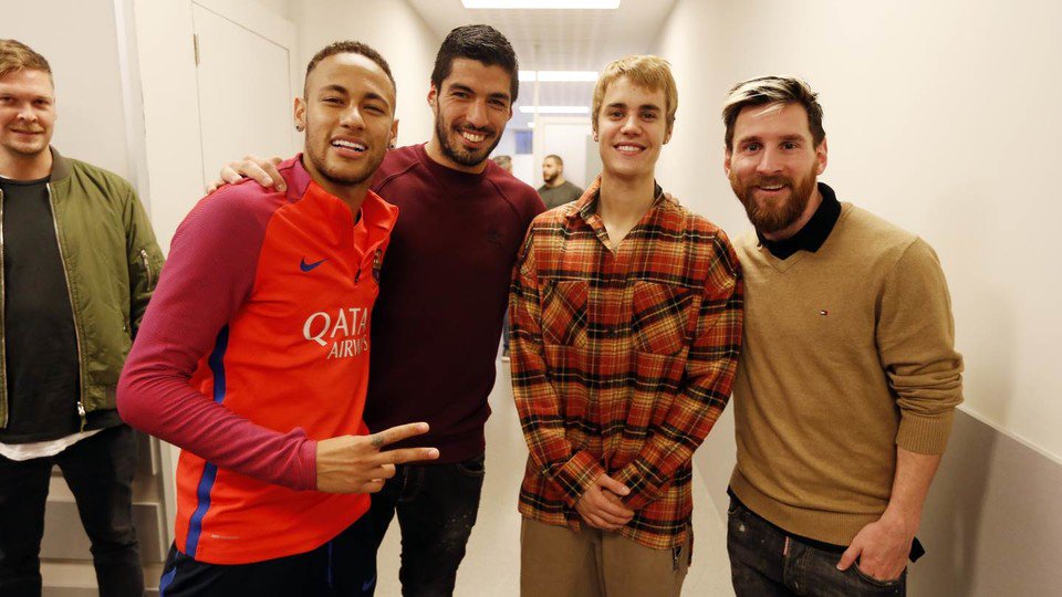 Neymar, Suarez, Justin Bieber and Messi. Credit: FCB