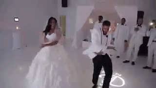 The couple dancing at their wedding reception