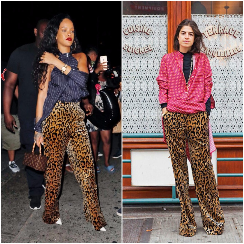 Leandra Medine vs. Rihanna in Dries Van Noten’s $635 (N285k) wide leg leopard print trousers