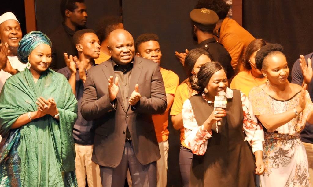 Ambode standing next to Joke Silva.