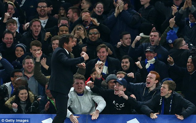 Conte celebrates a goal against Stoke City.