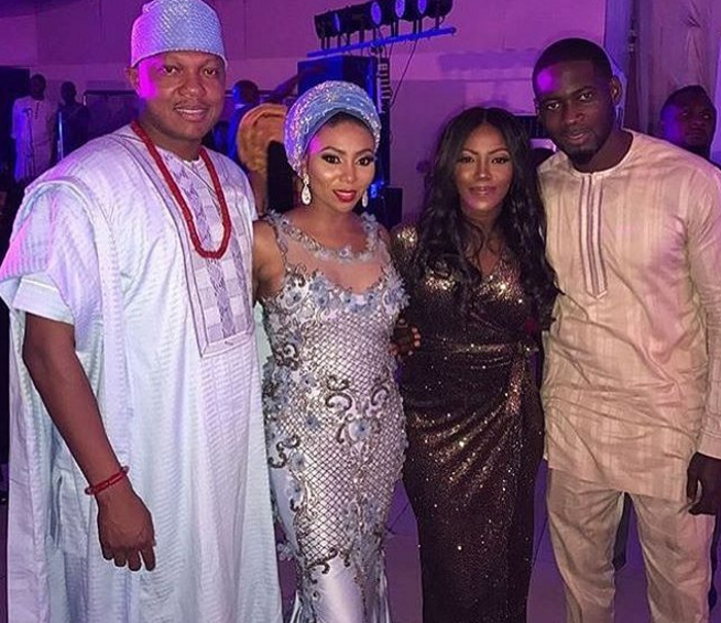 Tiwa Savage and Teebillz make public appearance for the first time since their marriage crisis went viral this year at the wedding of TV presenter, Stephanie Coker. Credit: IG