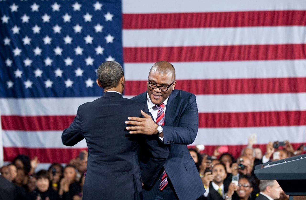 Perry hugs Obama during a 2012 campaign event at Tyler Perry studios.