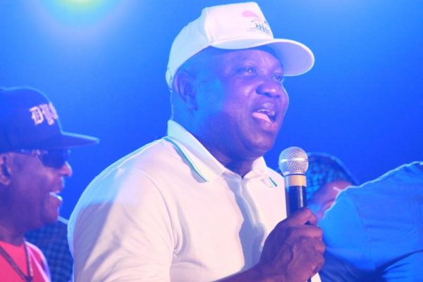 Governor Ambode addressing Lagosians at the Agege Stadium