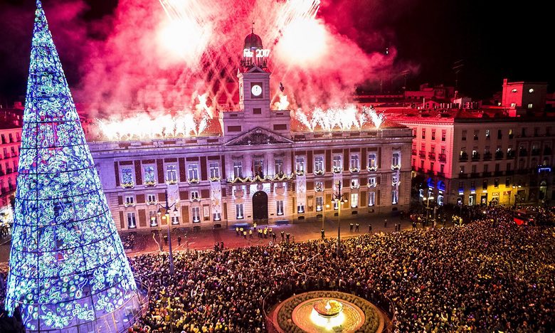 Fireworks and confetti greet the new year in Madrid. Photograph: Santi Donaire/EPA