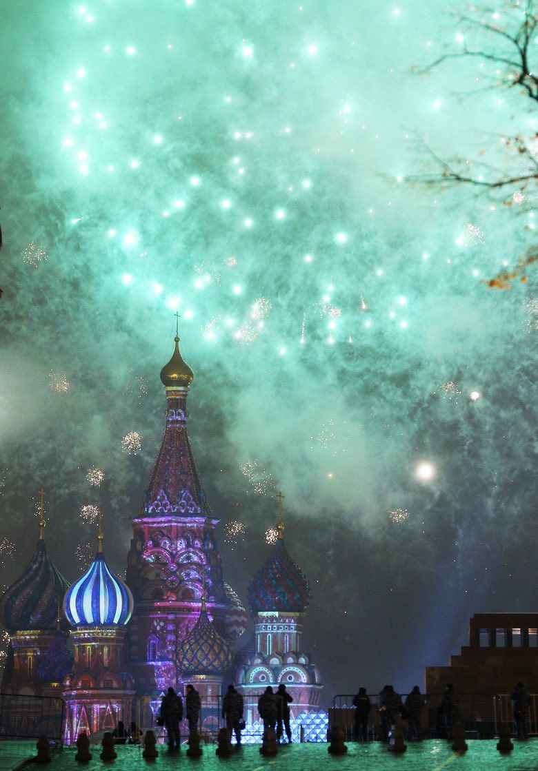 The new year is marked in Moscow’s Red Square. Photograph: Dmitry Serebryakov/Tass