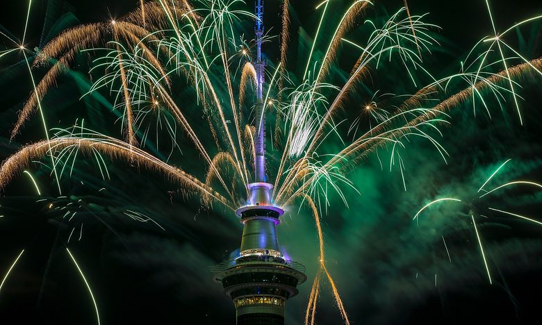 The pyrotechnic display in Auckland used 500kg of fireworks, one tonne of equipment and 10km of wire. Photograph: Dave Rowland/Getty Images