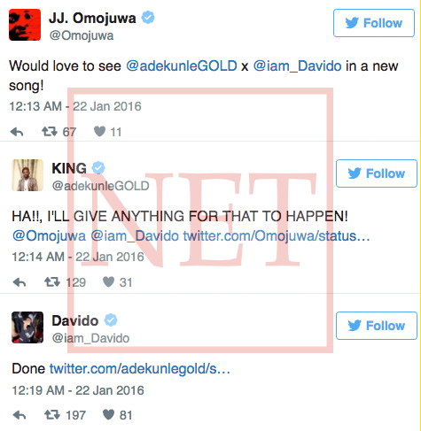 JJ Omojuwa, Adekunle Gold, Davido