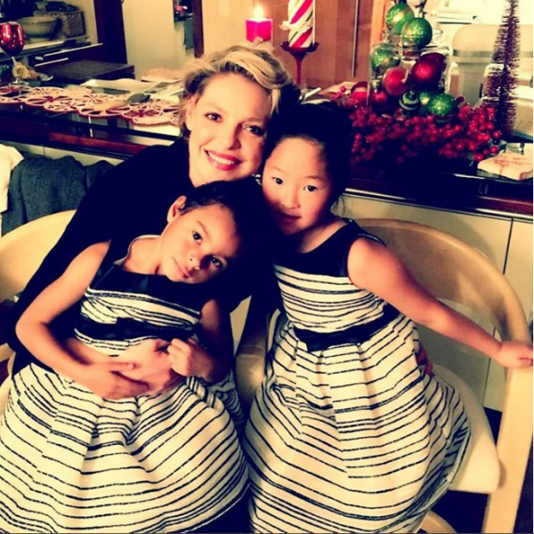Heigl with her adopted daughters, Adalaide and Nancy Leigh