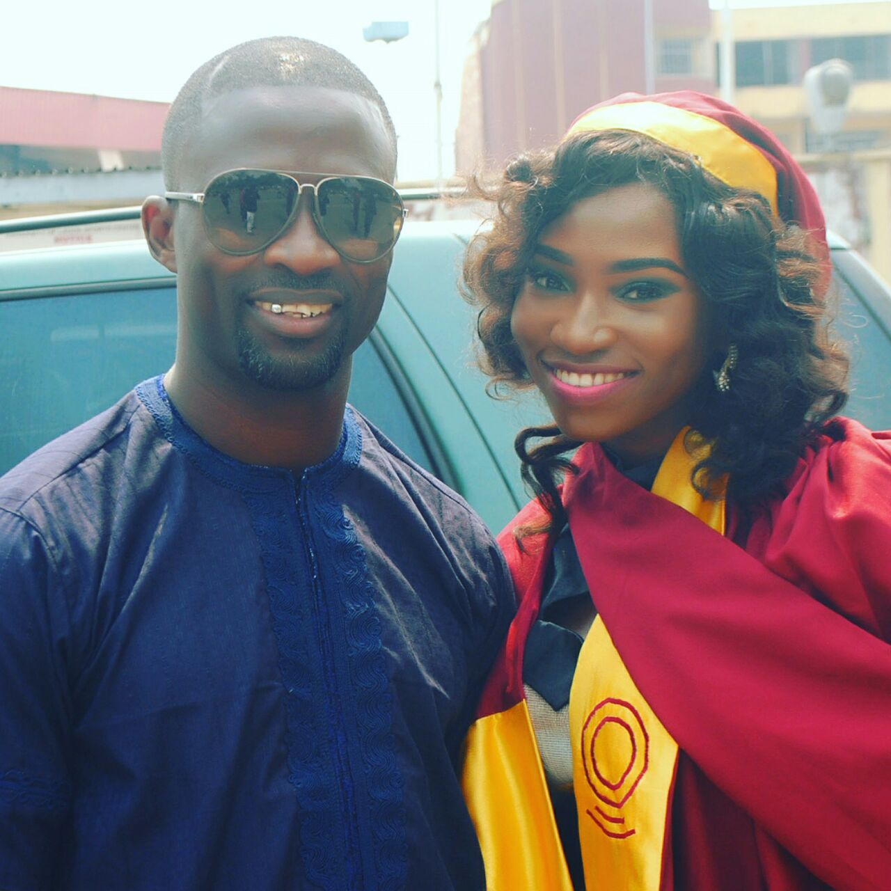 Malaika with his daughter, Alimot Sadiat on her convocation day.