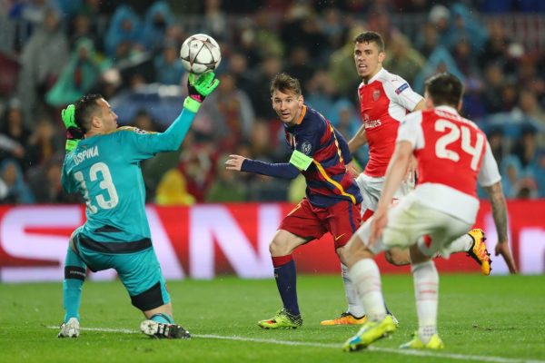 Lionel Messi scores a goal against Arsenal in last season's Champions League