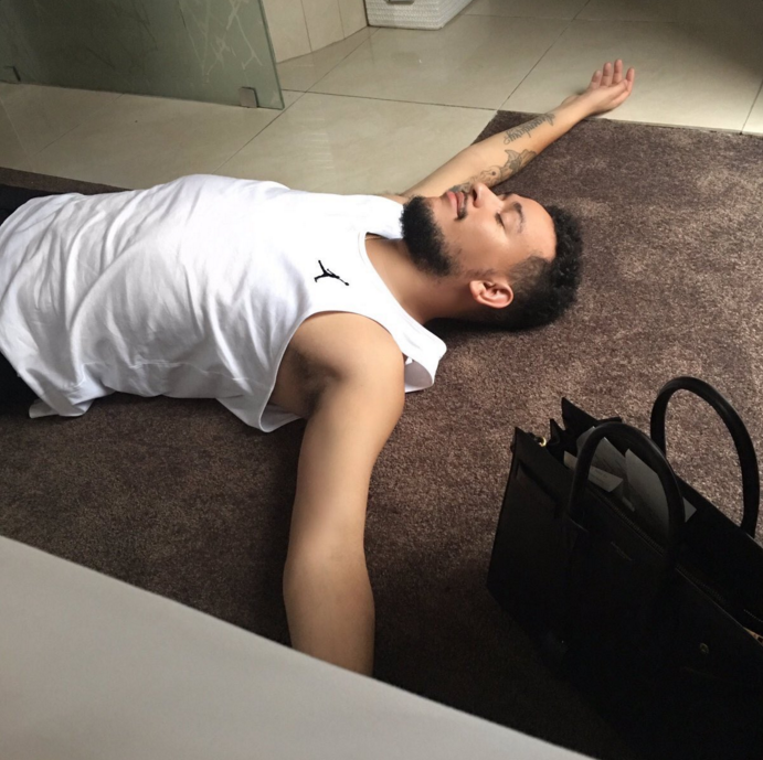 Rapper, AKA participating in the #deadpose challenge.