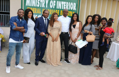 The couple with family and friends