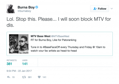 Burna Boy tweet