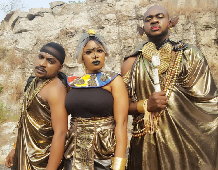 Segun Ogungbe, Eniola Ajao and Odunlade Adekola on set of 'Agartha'. Credit: SOF