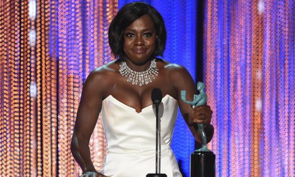 Viola Davis accepts the award for outstanding performance by a female actor in a supporting role for 'Fences'.
