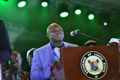 Lagos Governor Akinwunmi Ambode admiring the fireworks on New Year's Day.