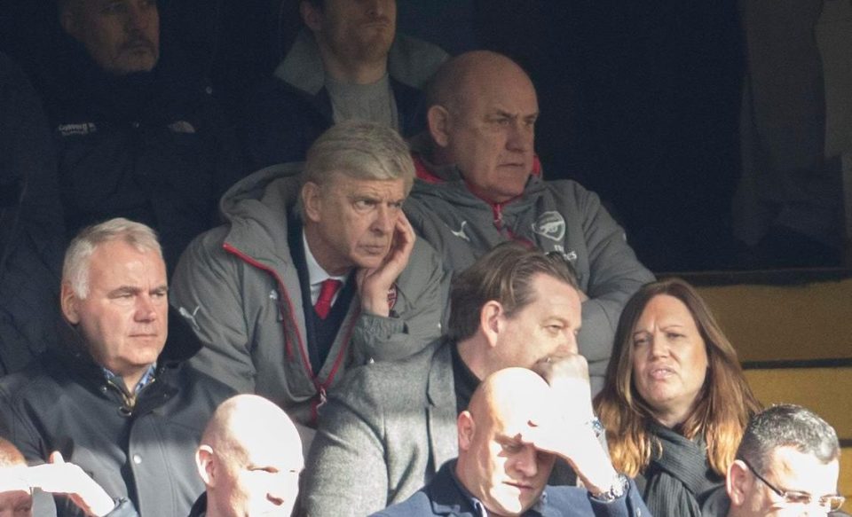 Arsene Wenger who has four-match touchline ban by the Football Association watches as Chelsea defeat Arsenal at the Stamford Bridge.